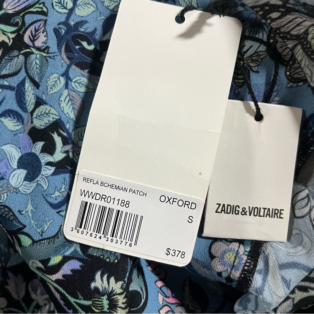 NWT Zadig & Voltaire Refla bohemian Patch Oxford blue printed Dress - Picture 12 of 15